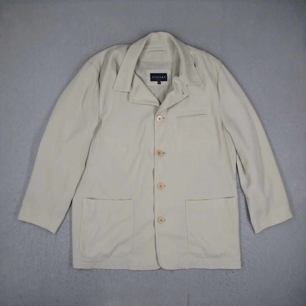 Canali Mens Beige Textured Chore Jacket Made in Italy Size IT 54 US 44 Large